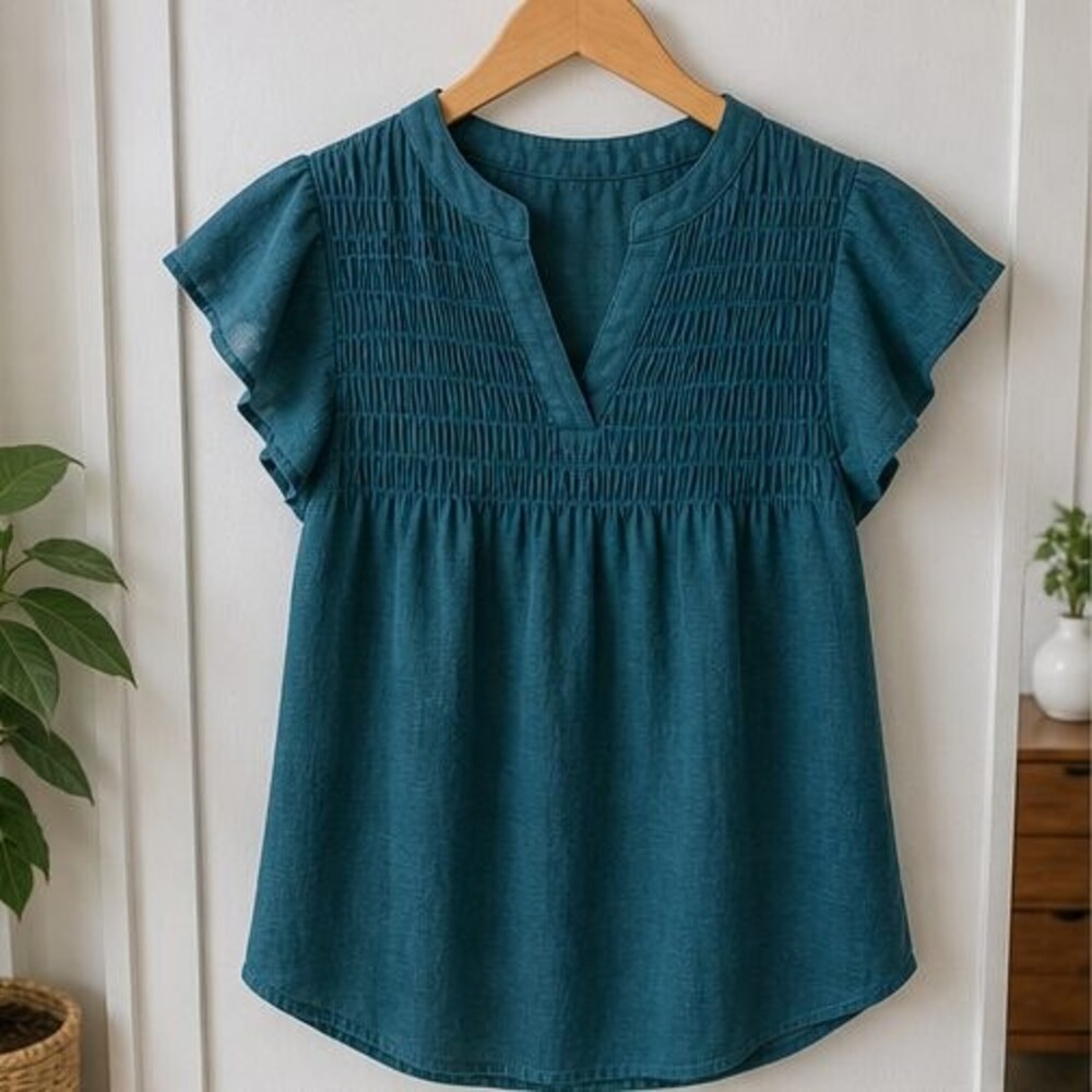 Teal Smocked Top